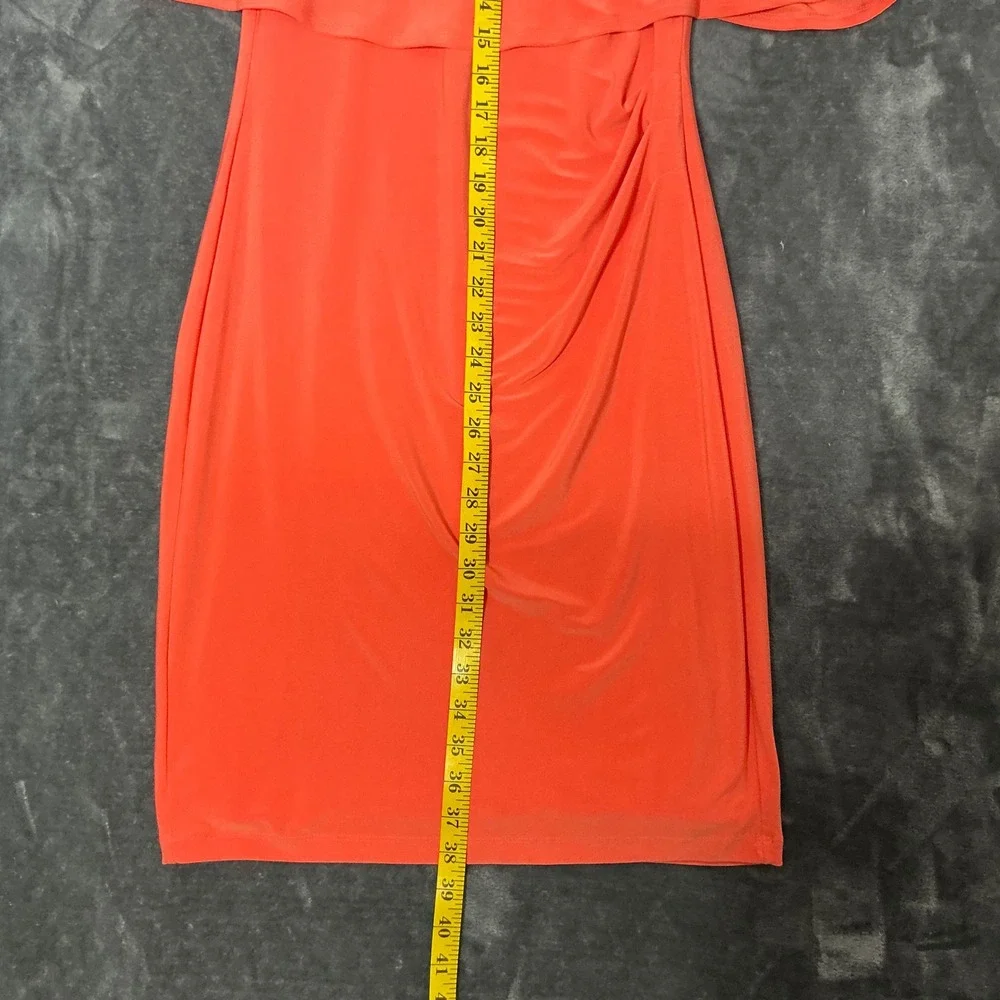Lauren Ralph Lauren Coral Mock Neck Overlay Ruched Midi Dress Size 6 Cocktail